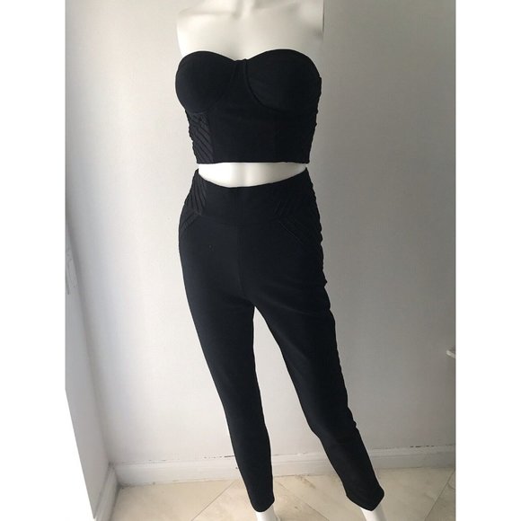 NWT Marciano Womens Roslyn Set 2 Pieces Black Crop Top 2 Pant 0 Jennifer Lopez - Picture 3 of 12